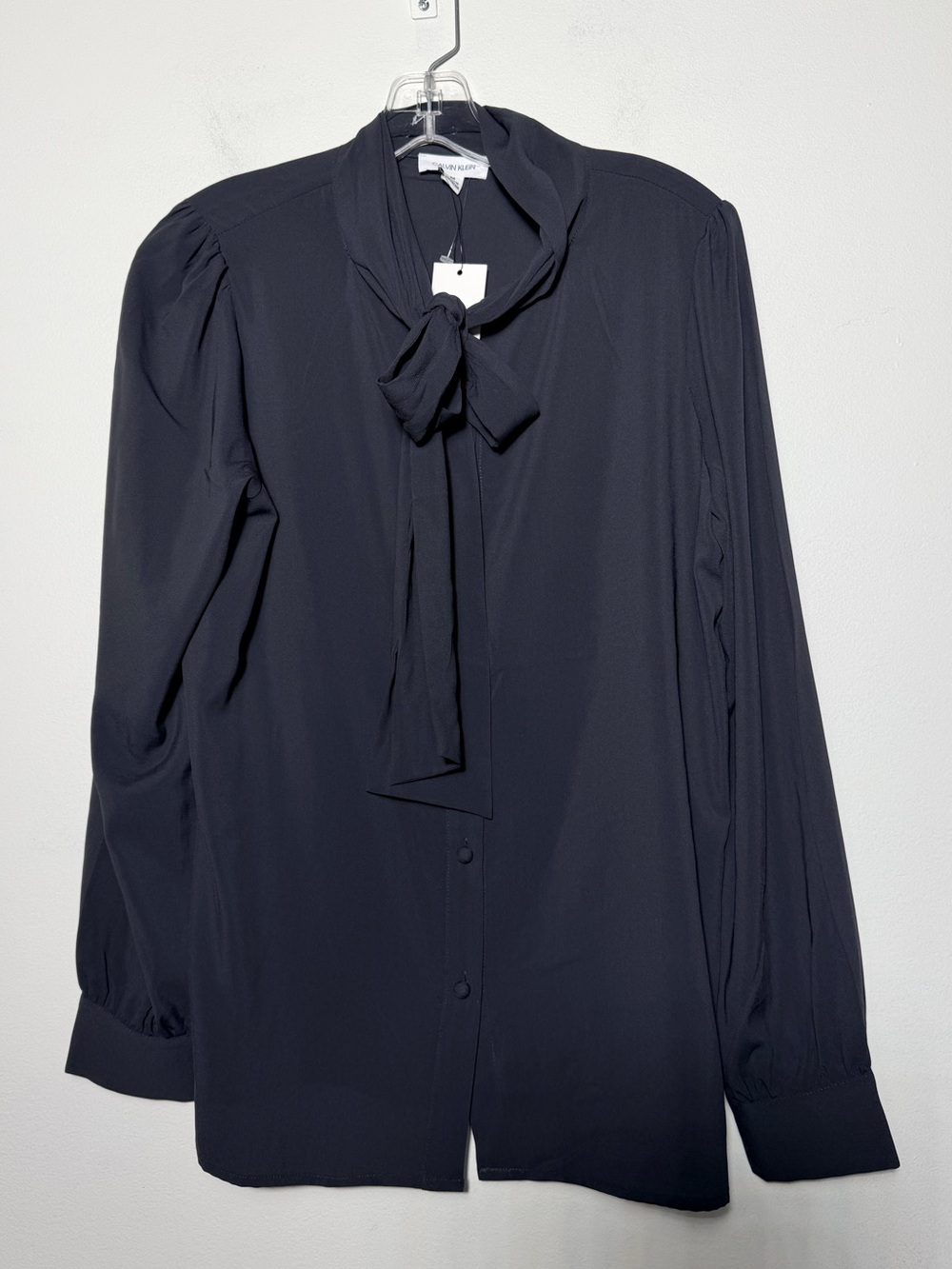 Calvin Klein Silky Soft Button Down Shirt With Tie Neck Size Medium Black